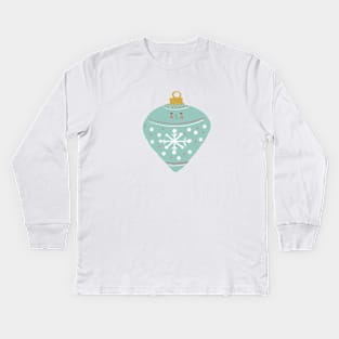 Happy Cute Pastel Blue Christmas Ornament Illustration Kids Long Sleeve T-Shirt